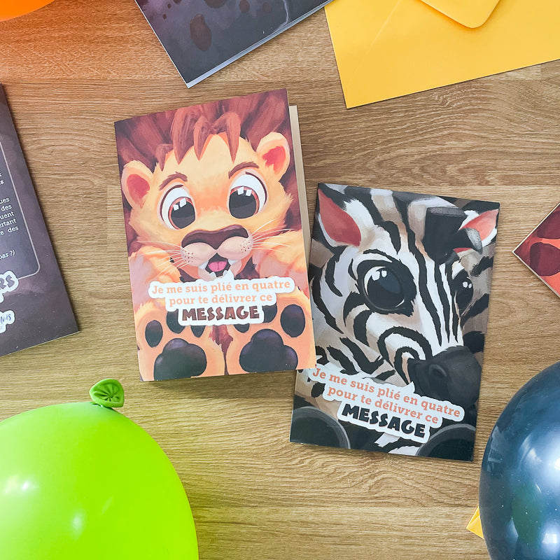 Cartes invitations anniversaire lion et zèbre