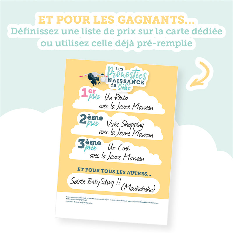 Pronostics naissance bébé - jeu baby shower - résultats cadeaux